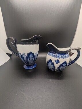 Bombay Company Cream & Milk Set Blue And White Rosette Pattern Platinum Trim